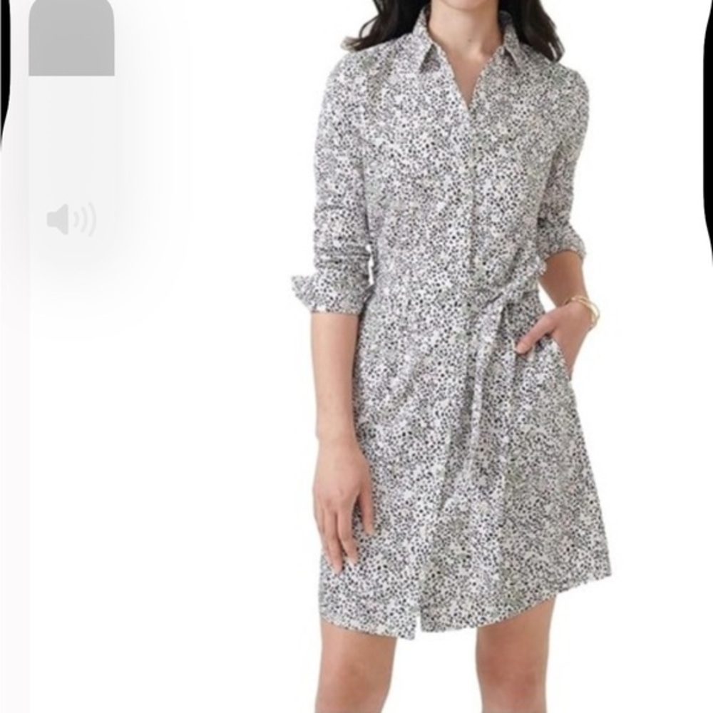 UNTUCKit Phoebe Shirt Dress Black and White Midi With Floral Leaf Pattern Size 6